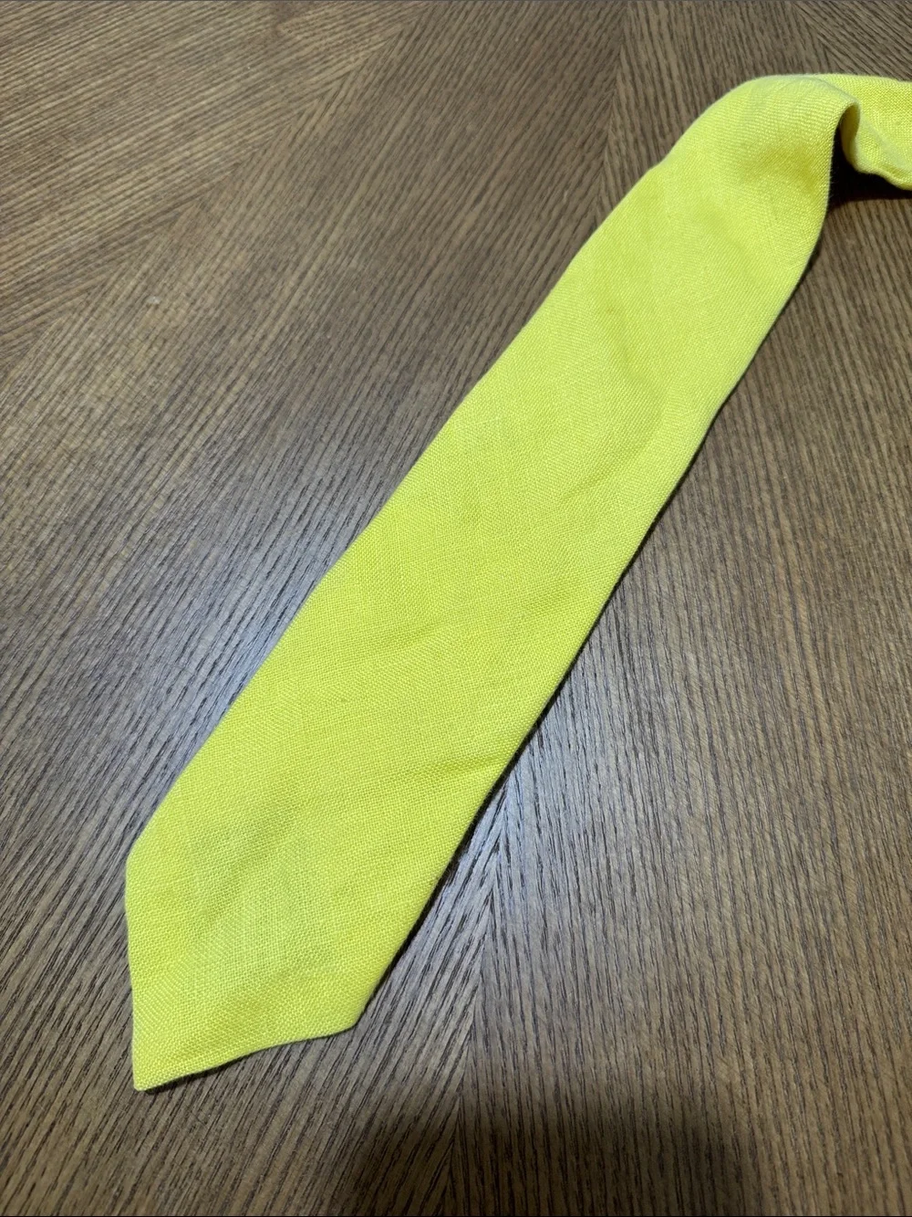 Polo Ralph Lauren mens yellow solid 100% linen skinny neck tie EUC